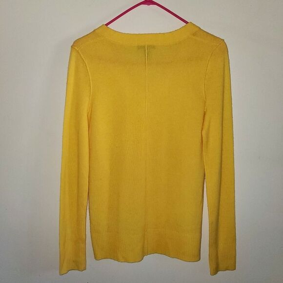 Aqua Cashmere Yellow V-Neck 100% Cashmere Long Sleeve Pullover Sweater Small - Picture 2 of 9